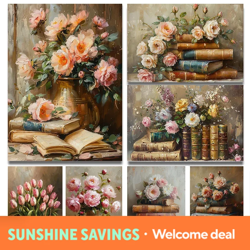 Resin Art Book - 2026 Bücher und Blumen Vintage-Stil Gemälde