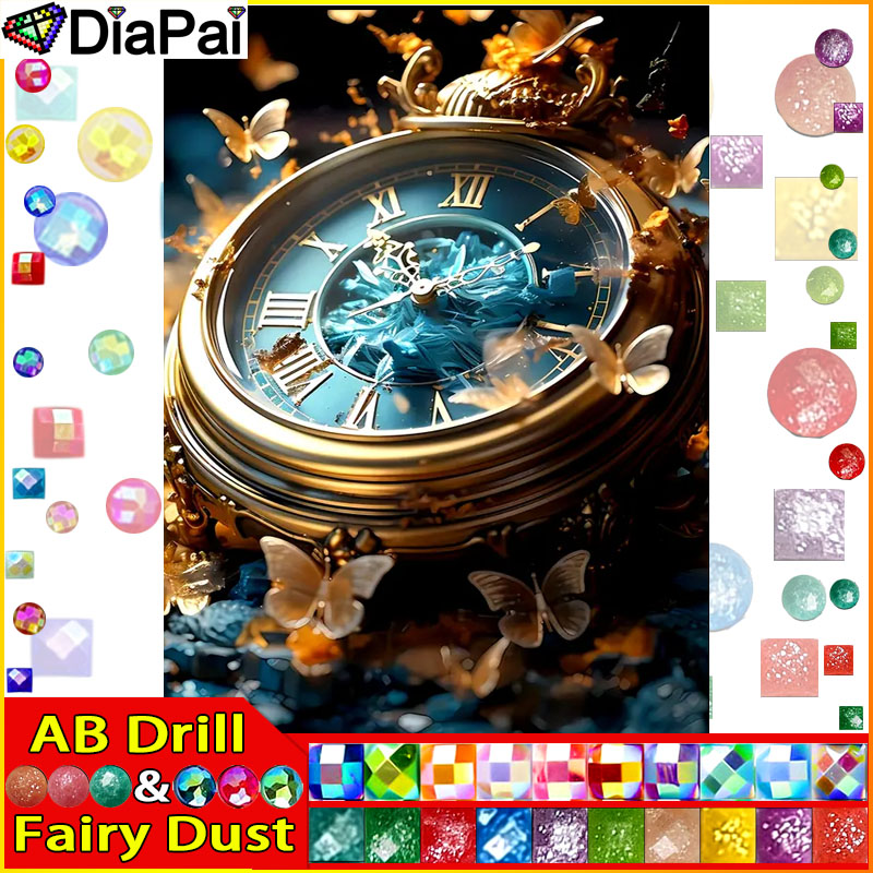 Resin Art Clock - DiaPai Fairy Dust AB Diamantgemälde Kreuzstichmuster