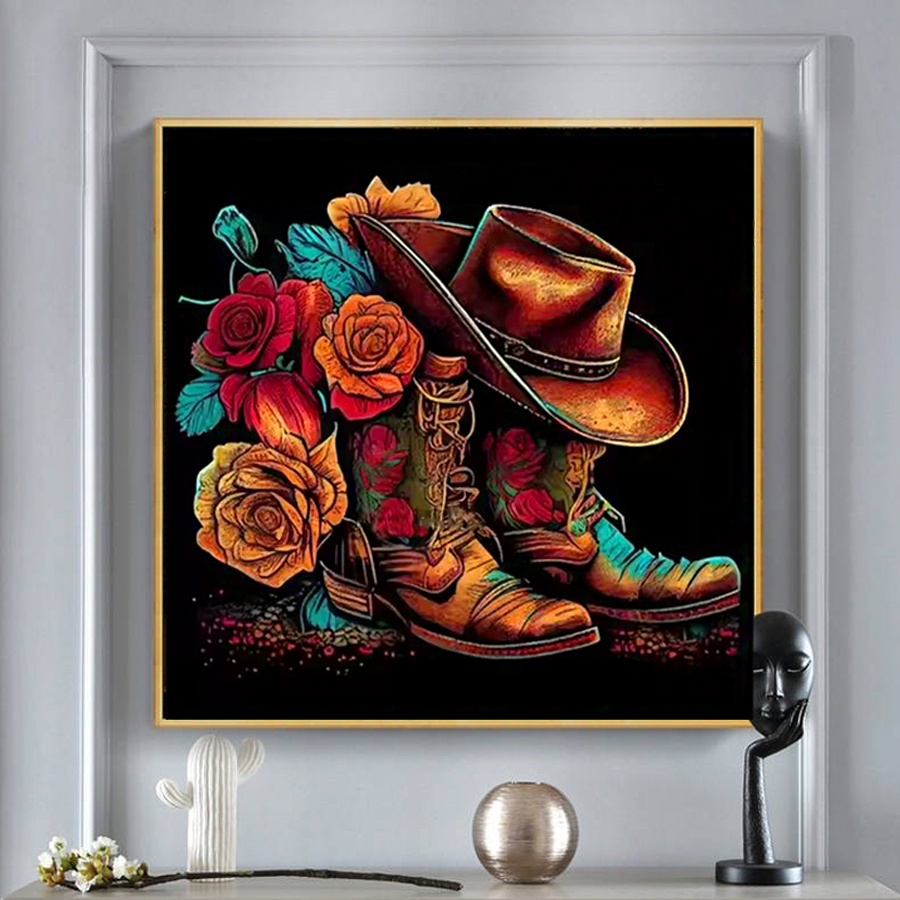 Resin Art Rose - Cowboyhut Stiefel Diamant Malerei Kits Home