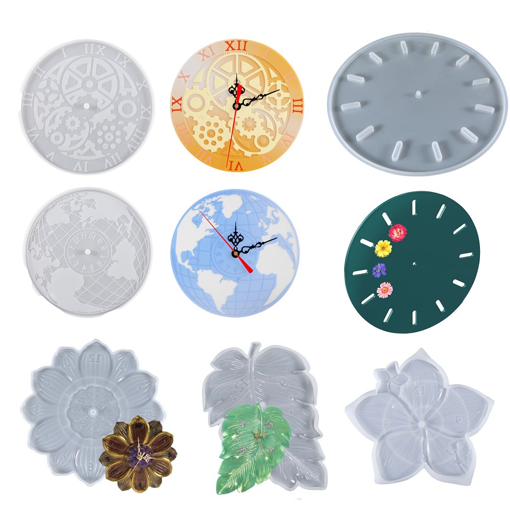 Resin Art Clock - Weltkarte Lotusblatt Sakura Uhr Getriebe Wanduhren